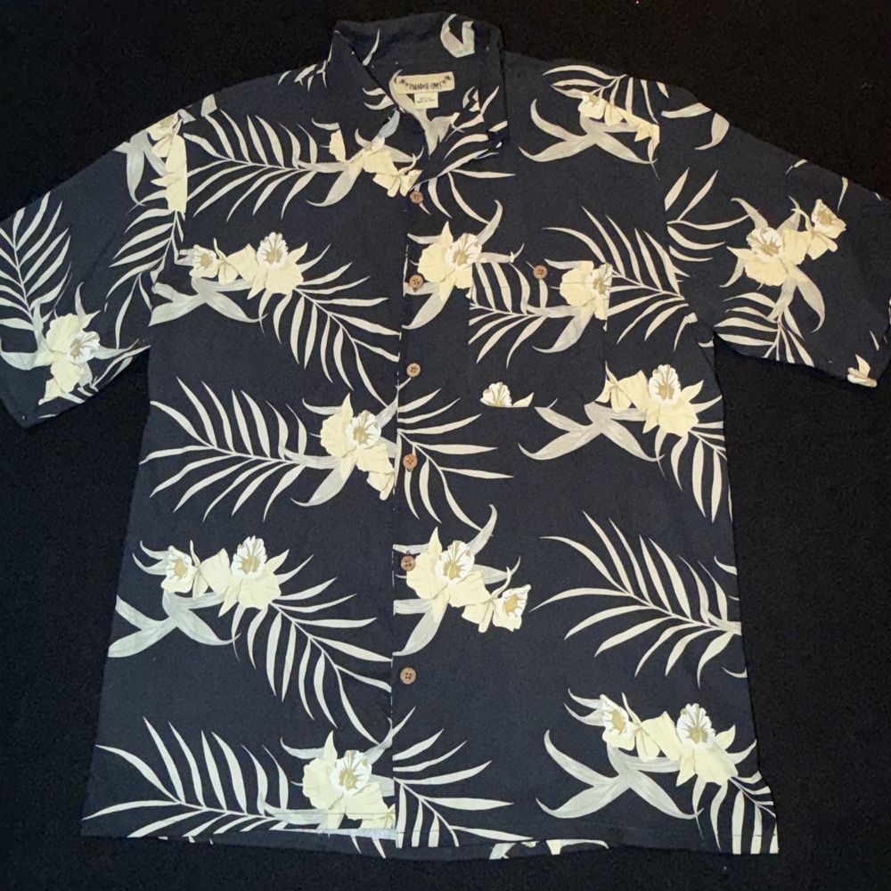 Paradise Cove Hawaiian 100% Floral Pattern Flower Black Short‎ Sleeve Mens Large